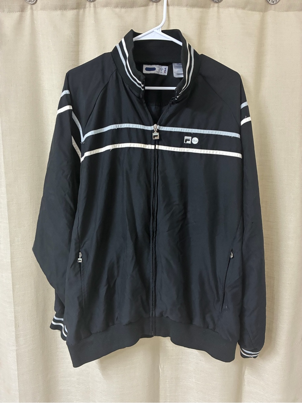 Men's Black Fila Track Jacket with White Trim